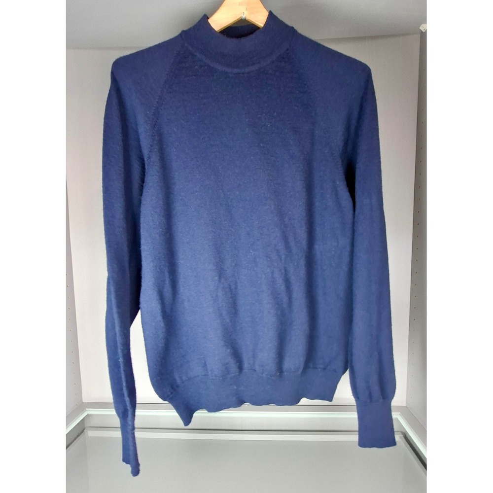 Virany Mens Large Navy Blue Wool Blend Mock Neck Raglan Sweater Made in Hungary